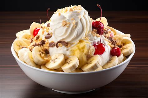 Premium AI Image | A bowl of banana split ice cream with a banana split ...