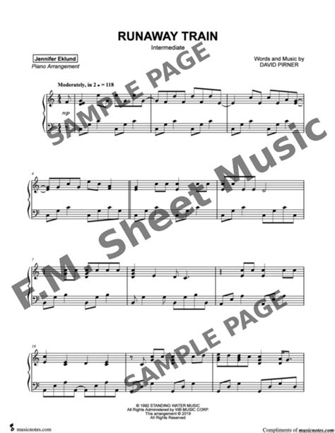 Runaway Train Intermediate Piano By Soul Asylum F M Sheet Music