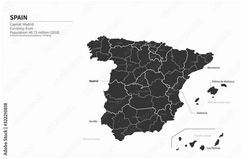 Spain Map Graphic Vector Of Spain Map Europe Country Map Obrazy