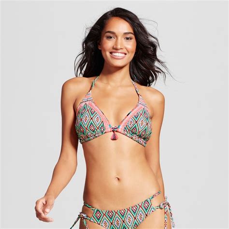 Women S Embroidered Triangle Bikini Top Xhilaration Multi Ikat D DD