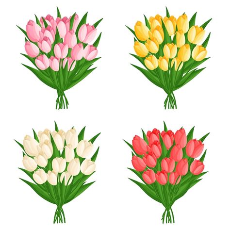 Bouquets De Printemps Sertie De Tulipes Plantes Florales Avec Des