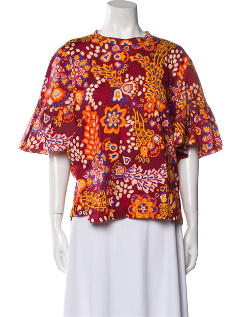 Warm Floral Print V Neck Blouse Tops Clothing WWARM28153 The