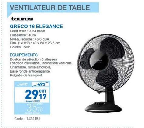 Promo Ventilateur De Table Taurus Greco Elegance Chez Ciffr O Bona