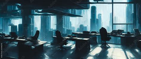 Artistic concept painting of a beautiful office interior, background illustration. Stock ...