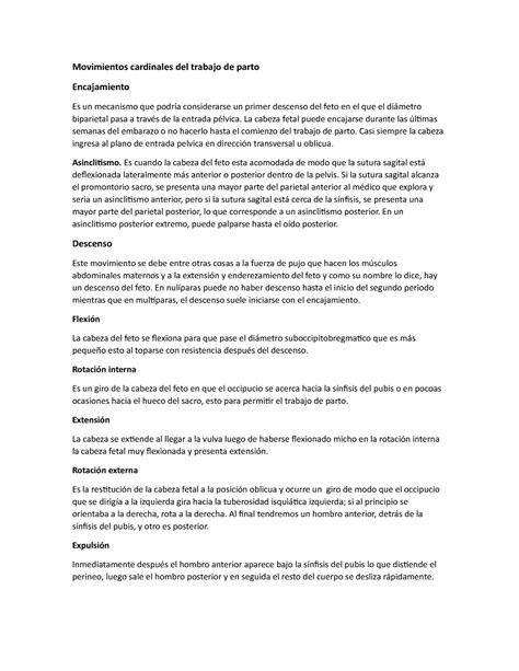 Movimientos Cardinales Del Trabajo De Parto Movimientos Cardinales