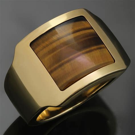 Cartier Santos Tiger Eye Yellow 18k Gold Mens Ring 61 At 1stdibs