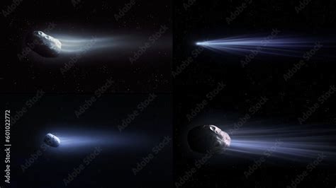 Largest comets of the solar system on a black background. Comets of ...