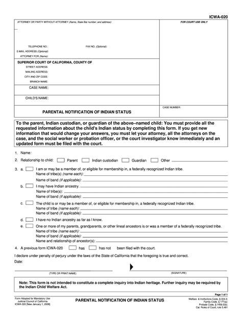 Icwa 020 California Courts Ca Gov Form Fill Out And Sign Printable