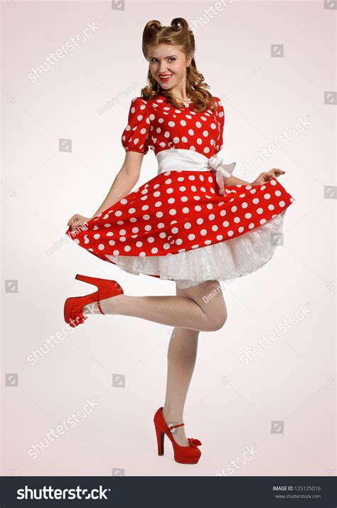 Pretty Pinup Model Red White Polkadot Stock Photo 125125016 Shutterstock