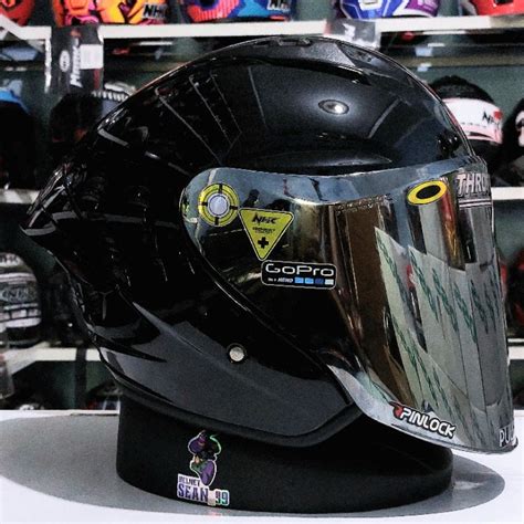 Jual HELM NHK N1 MAX SOLID BLACK GLOSSY VISOR LIGHT SMOKE RHD LENS HALF