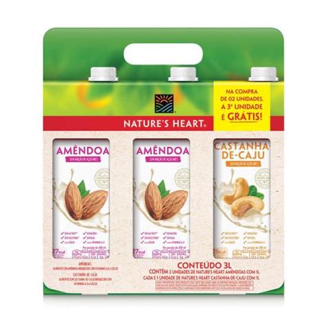 Bebida Vegetal Natures Heart Amêndoas E Castanha De Caju Pack 3l