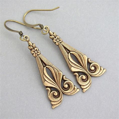 Art Deco Earrings Antiqued Brass Art Nouveau Design Bridesmaid Etsy