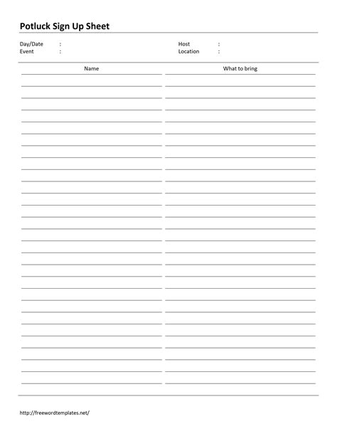 Free Potluck Sign Up Sheet Free Microsoft Word Templates