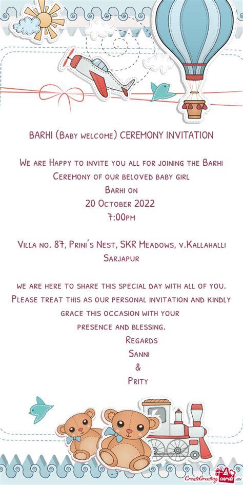 BARHI Baby Welcome CEREMONY INVITATION Free Cards