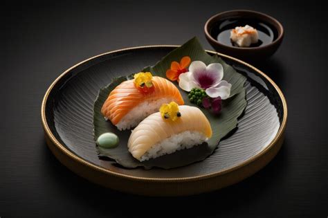 Premium Ai Image A Plate Of Sushi With A Flower On It