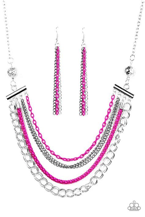 Paparazzi High Intensity Pink Necklace And Earring Set