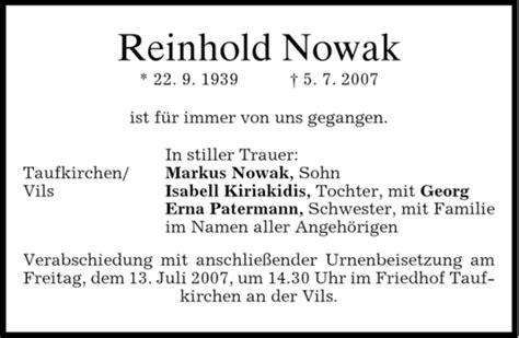 Traueranzeigen Von Reinhold Nowak Trauer Merkur De