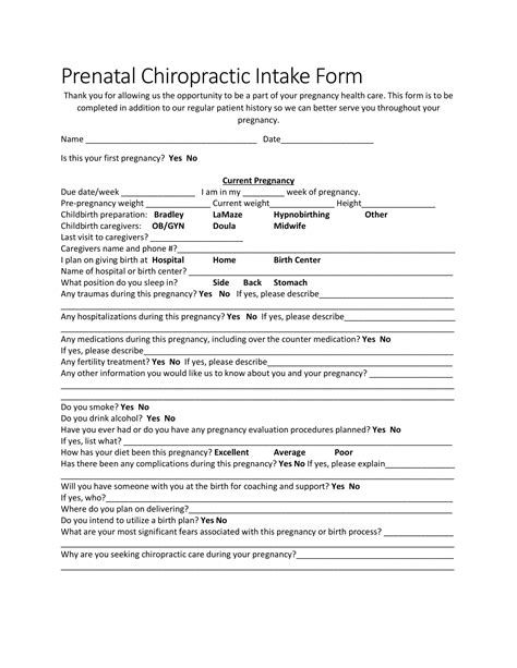 Chiropractic Patient Intake Form Template