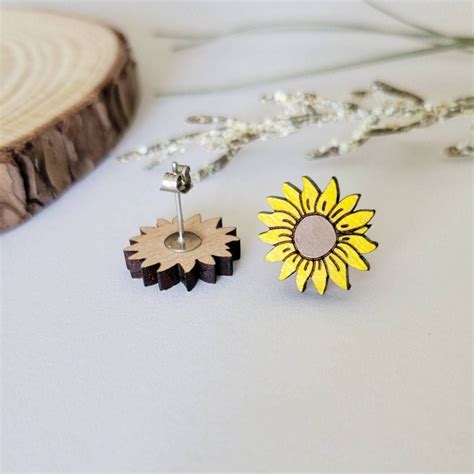 Sunflower Stud Earrings Orecchini Di Legno Gioielli Di Legno Orecchini