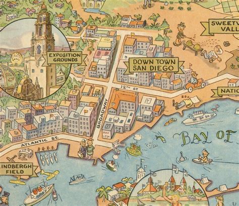 Old Map Of San Diego Vintage Pictorial Map Posters Vintage Etsy Uk