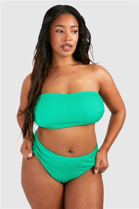 Plus Crinkle Tummy Control Bandeau Bikini Boohoo Uk