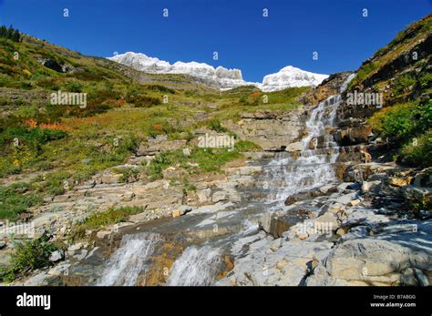 Waterfall At Logan Pass Main Attraction Of Glacier National Park Montana Usa North America