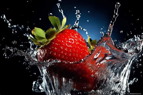 Premium Ai Image Strawberry Falling Into Water With Splash Ai Generated