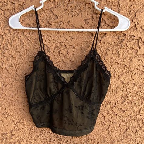 Y K Cami Lace Top In Black Has A Nude Color Shirt Depop