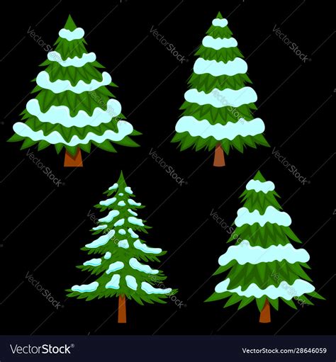 Set pine tree with snow in cartoon style Vector Image