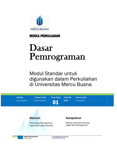 Pdf Modul Perkuliahan Dasar Pemrogramanfasilkom Mercubuana Ac Id Wp