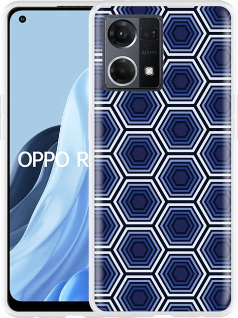 Cazy Hoesje Geschikt Voor Oppo Reno Blauwe Hexagons Bol