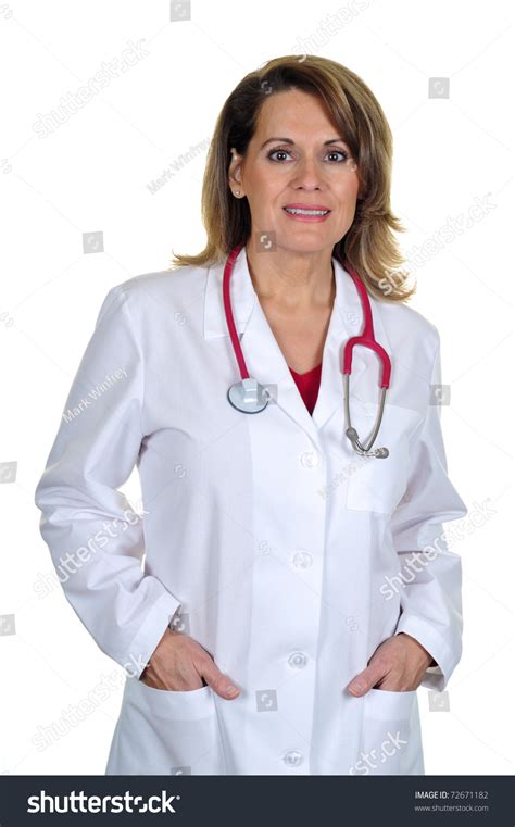 Attractive Female Doctor Wearing Lab Coat Stock Photo