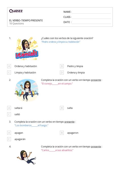 50 Verbos En Tiempo Presente Hojas De Trabajo Para Grado 2 En Quizizz