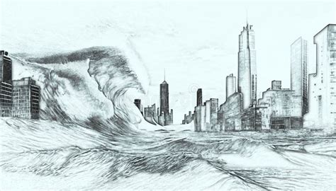 Tsunami Drawing In Pencil