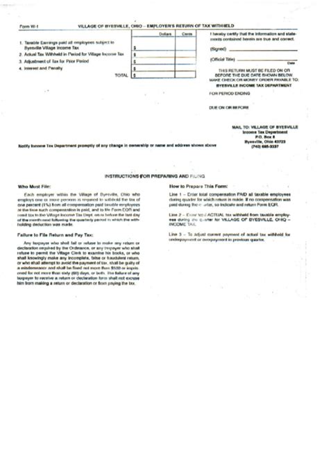 Form W 1 Employers Return Form Of Tax Withheld State Of Ohio