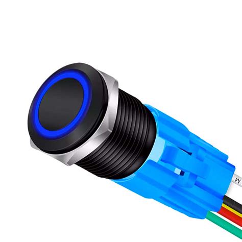 Buton Push Negru 19mm cu Revenire si Led Albastru, ElectroAZ - Vectro
