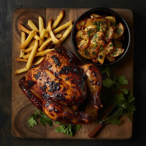 Premium Photo Plate With Roasted Chicken