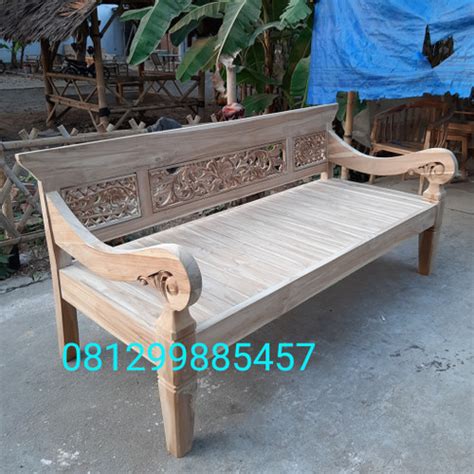 Jual Bangku Teras Minimalis Ukiran Jati Kursi Bale Bale Risban Daybed