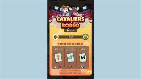 Cavaliers rodéo Monopoly GO paliers récompenses et durée pour l