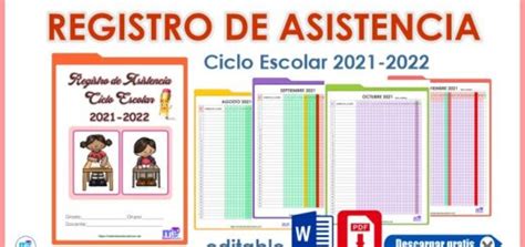 Registro De Asistencia Ciclo Escolar 2021 2022 Word En 2021 Ciclo