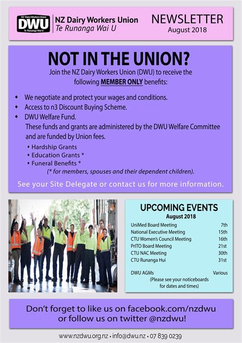 New Zealand Dairy Workers Union Monthly Newsletter August