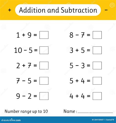 Addition And Subtraction Number Range Up To 10 Math Worksheet For