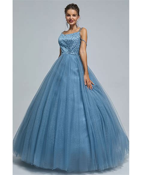 Dusty Blue Ball Gown Tulle Prom Party Dress With Sequin Top C5304B