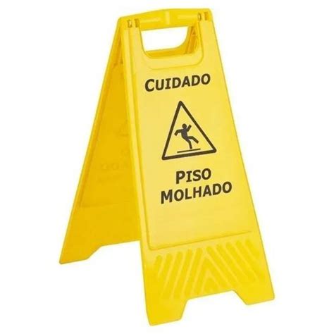 Placa Sinalizacao Piso Molhado Amarela Cavalete Crysmar Placa De