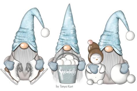 Nordic Gnomes Clipart Winter Gnomes Clipart Whimsical Clipart Winter