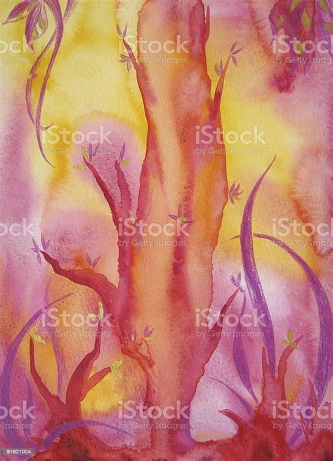 Magic Forest Watercolour Painting Stock Illustration Download Image