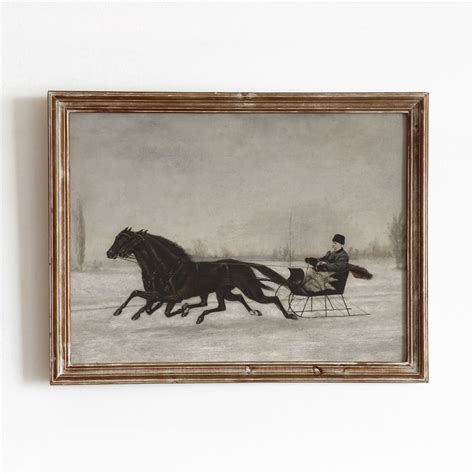 Horse-drawn Sleigh Vintage Nostalgic Winter Painting Christmas Season Art Digital Download 654 ...