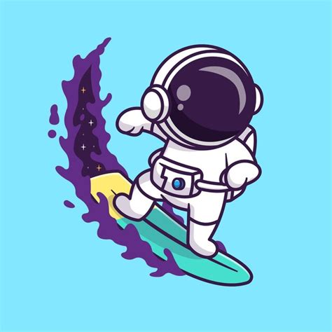 Free Vector Cute Astronaut Surfing On Space Wave Cartoon Vector Icon