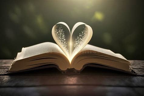 Bible On Table With Pages Folded Into Heart Shape The Symbol Of Christ