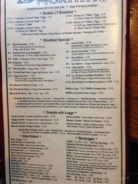 Menu Of Valley Hotel And Open Cafe In Palmer Ak 99645